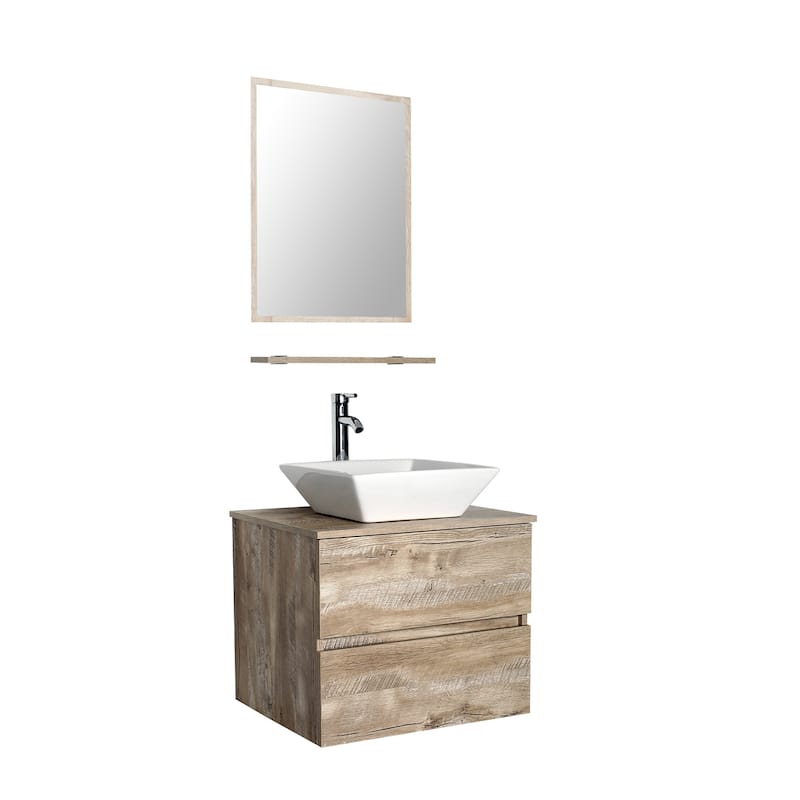 eclife 24" Wall Mounted Bathroom Vanity Ceramic Tempered Glass Sink